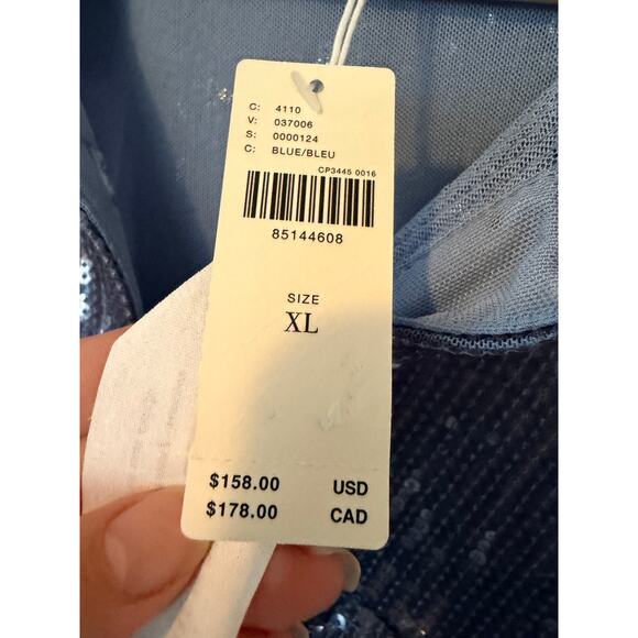 Anthropologie Pilcro Blue Sequin Oversized Button Up Blouse Size XL NEW - Picture 11 of 16